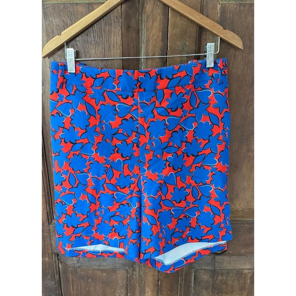 Eloquii Womens Plus Size 22‎ Red Blue Floral High Rise Side Zip Shorts